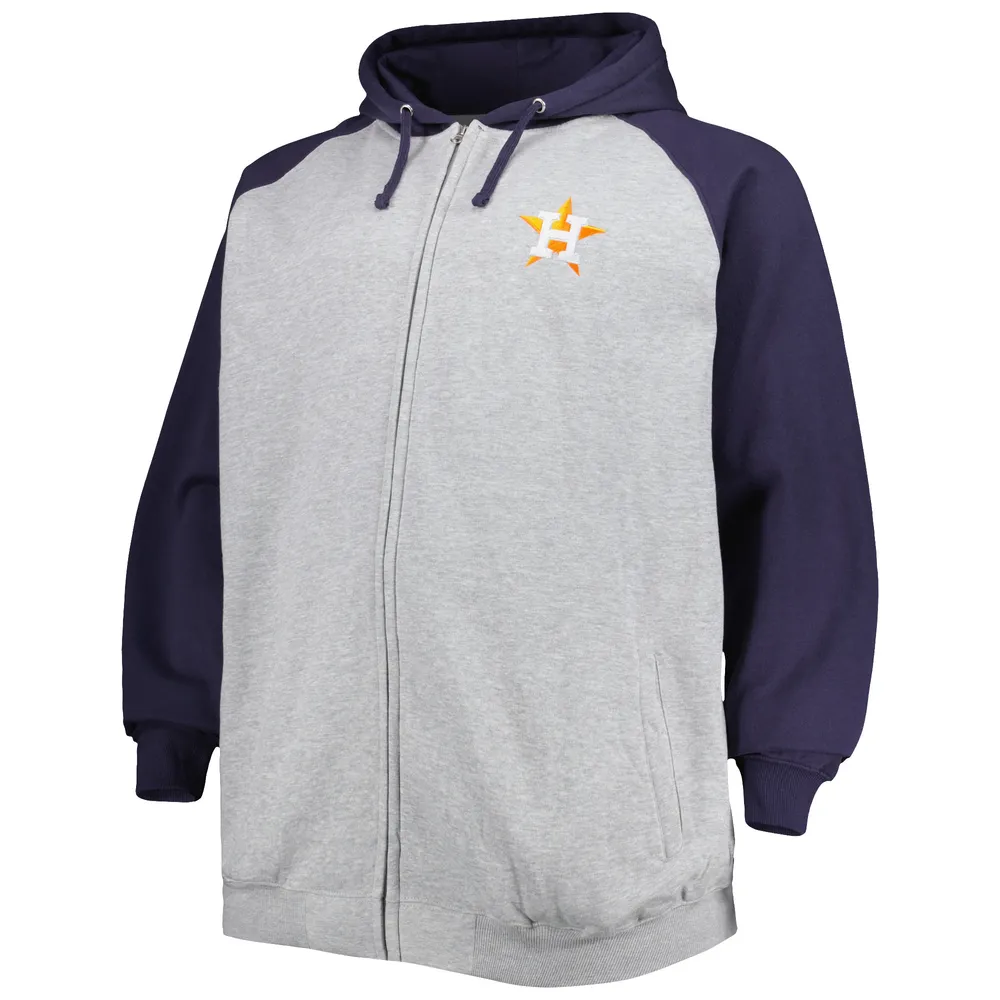 Men's Heathered Gray/Navy Houston Astros Big & Tall Raglan Full-Zip Hoodie