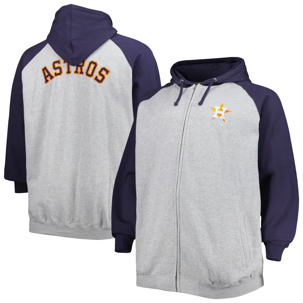 Chandail à capuchon raglan glissière pleine longueur Houston Astros Big & Tall pour homme, gris chiné/bleu marine