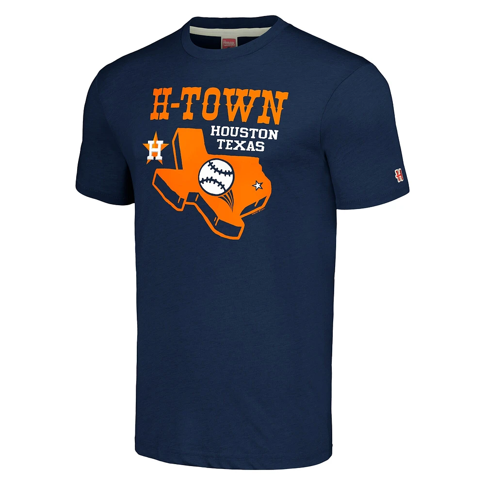 Homage Navy Houston Astros H-Town Texas Hyper Local Tri-Blend T-Shirt Homme