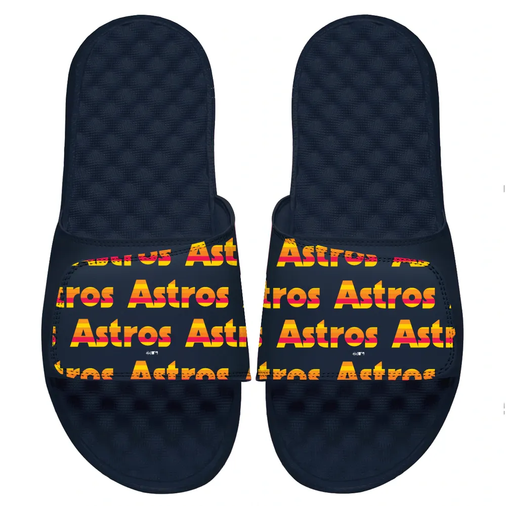 Lids Houston Astros ISlide Youth Cooperstown Logo Slide Sandals - Navy