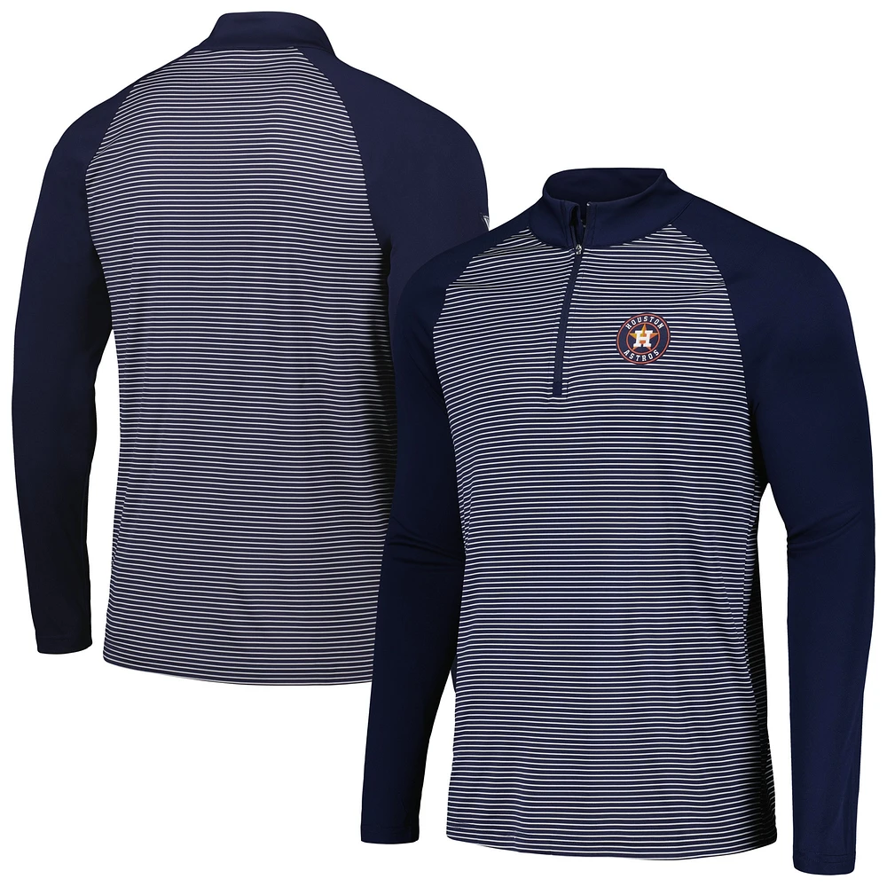 Men's Levelwear Navy Houston Astros Charter Striped Raglan Quarter-Zip Top