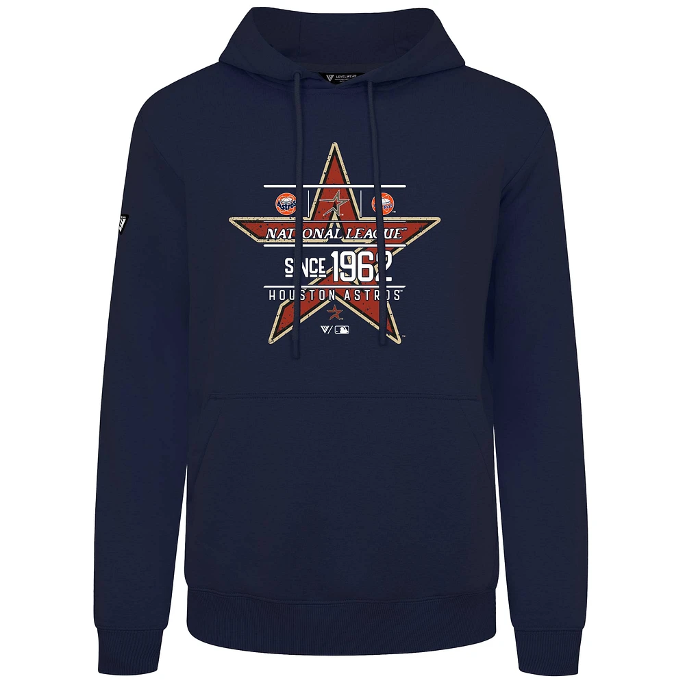 Men's Levelwear  Navy Houston Astros Cooperstown Collection Distressed Podium Acumen Pullover Hoodie