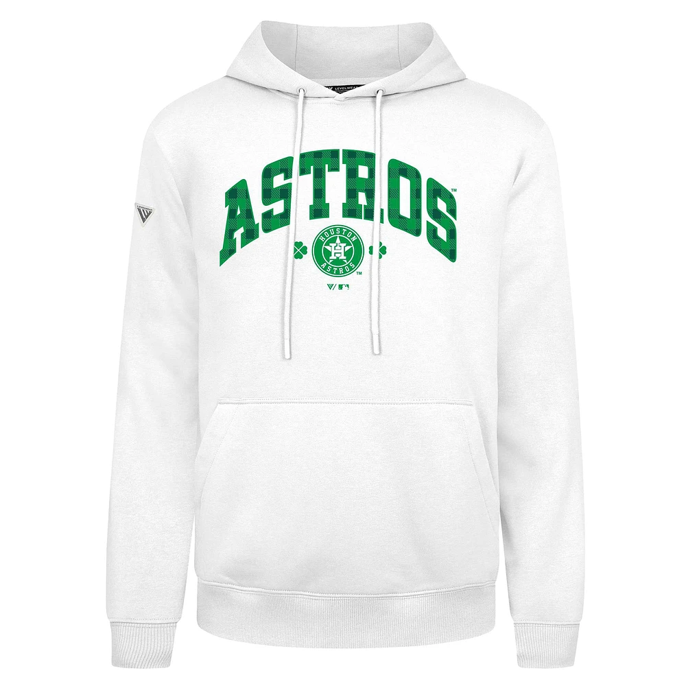 Men's Levelwear  White Houston Astros St. Patrick's Day Podium Plaid Pullover Hoodie