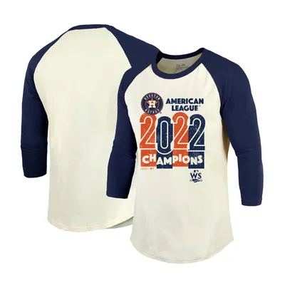 Houston Astros Majestic Threads 2022 American League Champions Yearbook Tri-Blend 3/4 Raglan Sleeve T-Shirt - Cream/Navy