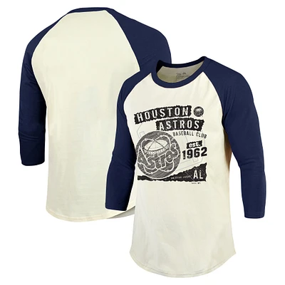 T-shirt raglan à manches 3/4 Majestic Threads pour hommes crème/bleu marine Houston Astros