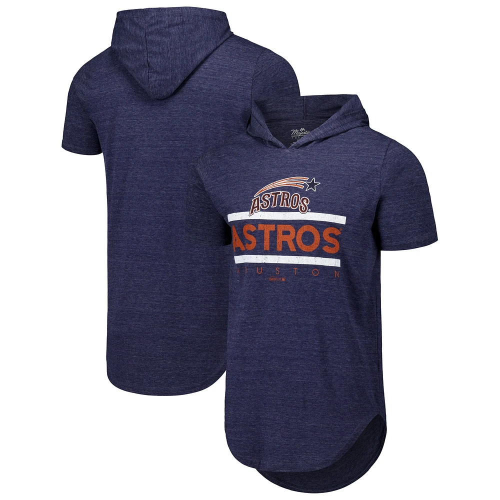 T-shirt à capuche en trois mélanges Majestic Threads pour hommes, bleu marine, Houston Astros