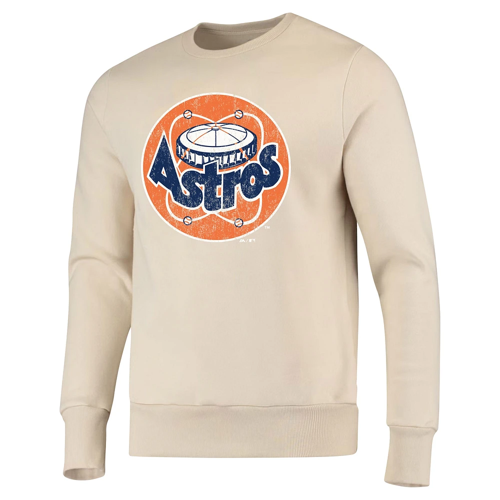 Men's Majestic Threads Oatmeal Houston Astros Fleece Pullover Sweatshirt