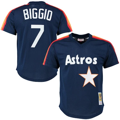 Maillot d'entraînement au bâton Mitchell & Ness Craig Biggio bleu marine Houston Astros Cooperstown Mesh pour homme