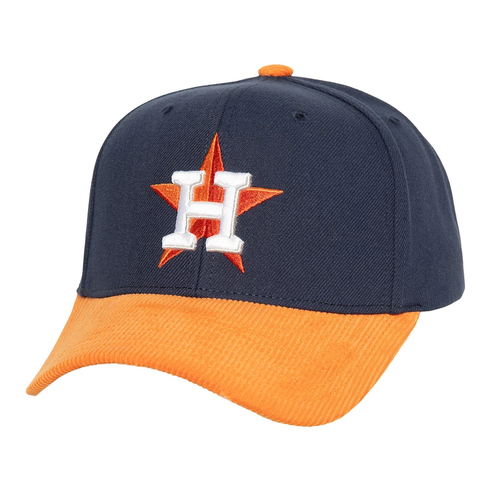 Casquette Snapback en velours côtelé Pro Mitchell & Ness pour hommes, bleu marine/orange, Houston Astros