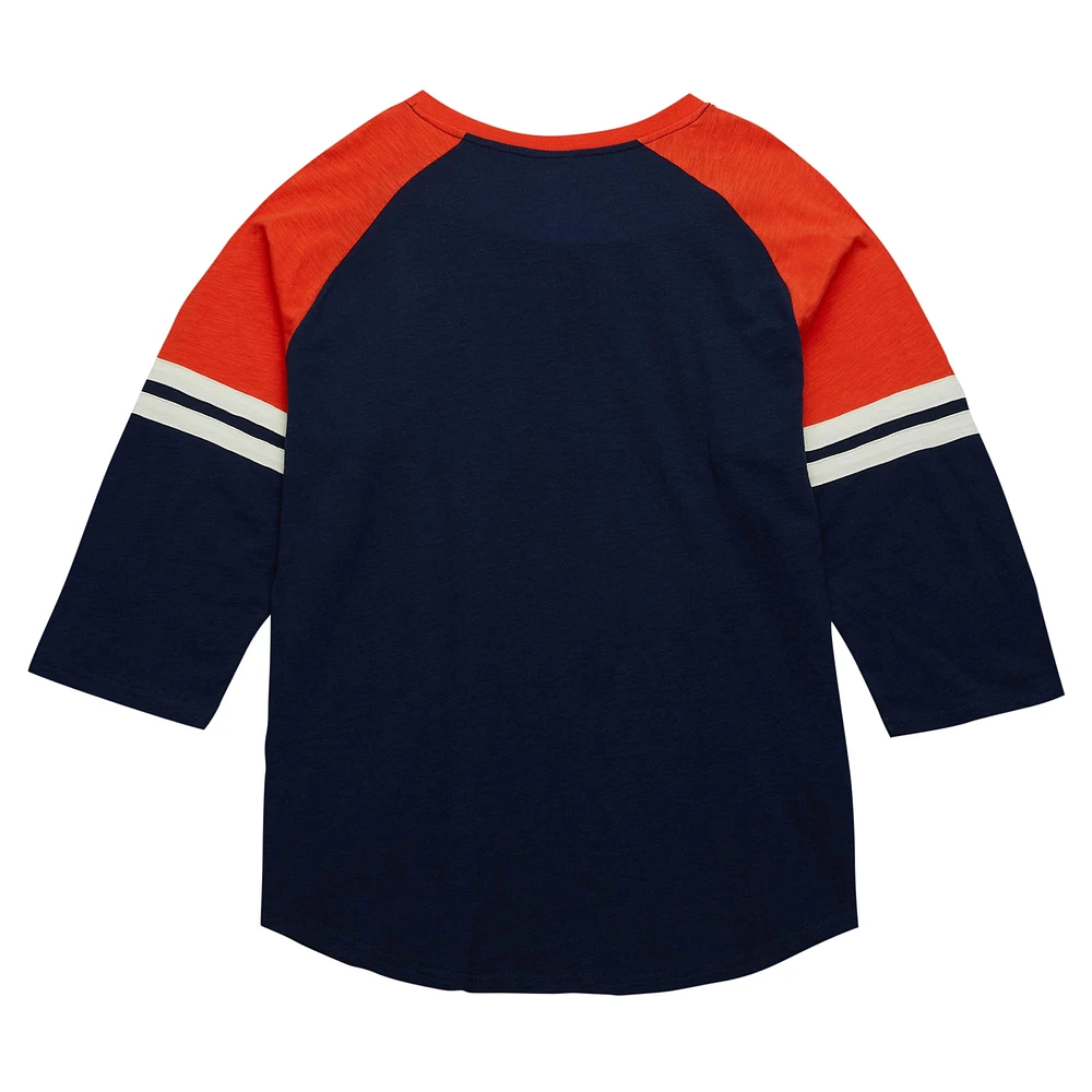 Men's Mitchell & Ness Navy Houston Astros Cooperstown Collection Legendary Raglan Slub Henley 3/4-Sleeve T-Shirt