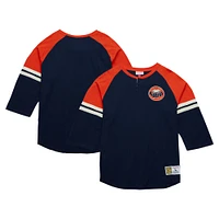 Men's Mitchell & Ness Navy Houston Astros Cooperstown Collection Legendary Raglan Slub Henley 3/4-Sleeve T-Shirt