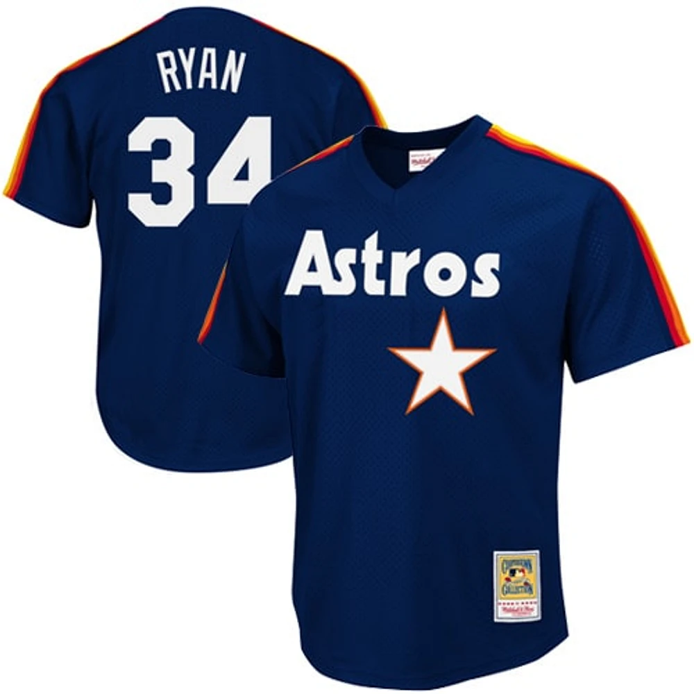 Hommes Mitchell & Ness Nolan Ryan Navy Houston Astros 1988 Authentique Cooperstown Collection Mesh Batting Practice Jersey