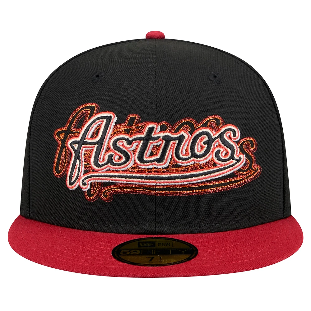 Casquette ajustée 59FIFTY noire Houston Astros Shadow Stitch de New Era pour homme