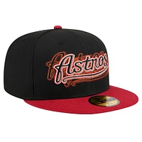 Casquette ajustée 59FIFTY noire Houston Astros Shadow Stitch de New Era pour homme