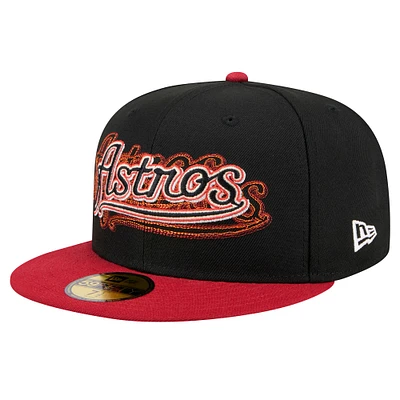 Casquette ajustée 59FIFTY noire Houston Astros Shadow Stitch de New Era pour homme