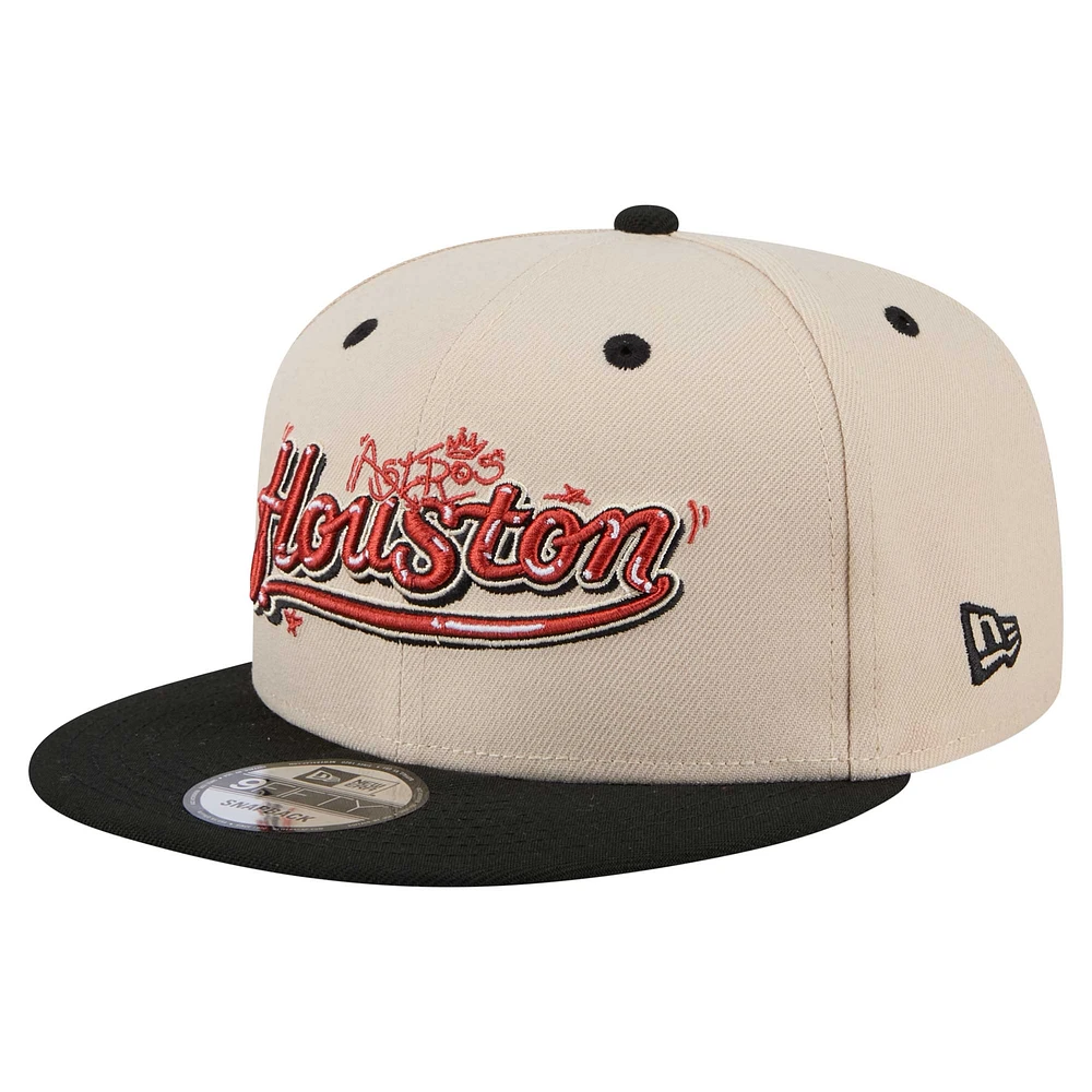 Men's New Era  Cream/Black Houston Astros Team Art 9FIFTY Snapback Hat