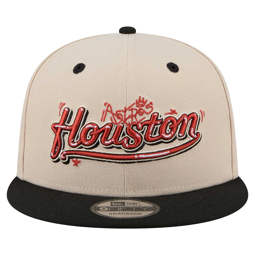 Men's New Era  Cream/Black Houston Astros Team Art 9FIFTY Snapback Hat