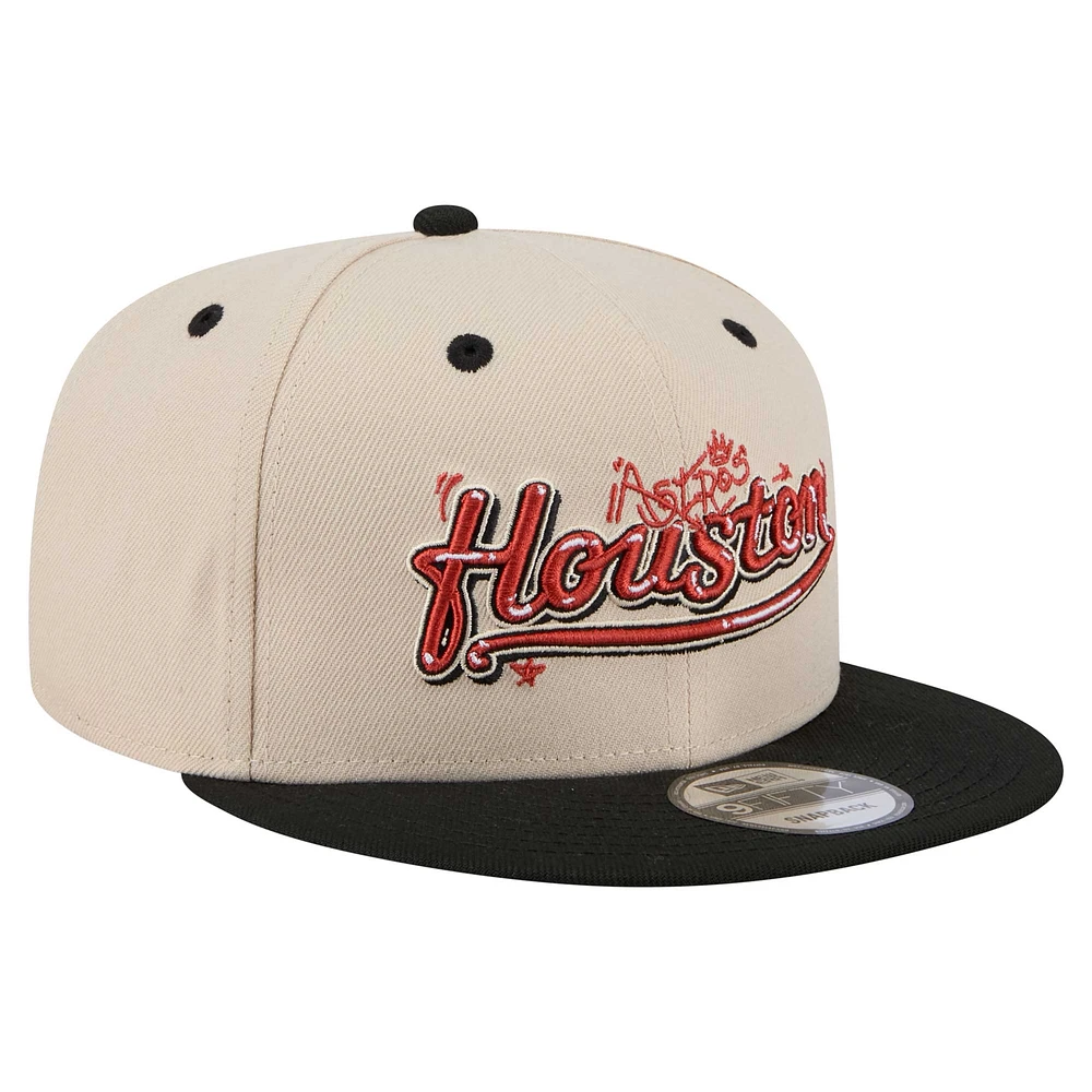 Men's New Era  Cream/Black Houston Astros Team Art 9FIFTY Snapback Hat