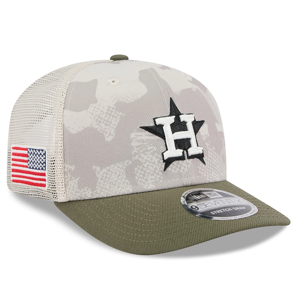 Casquette extensible à boutons-pression 9SEVENTY pour homme, motif Houston Astros 2025 Armed Forces Day, beige clair/olive, New Era