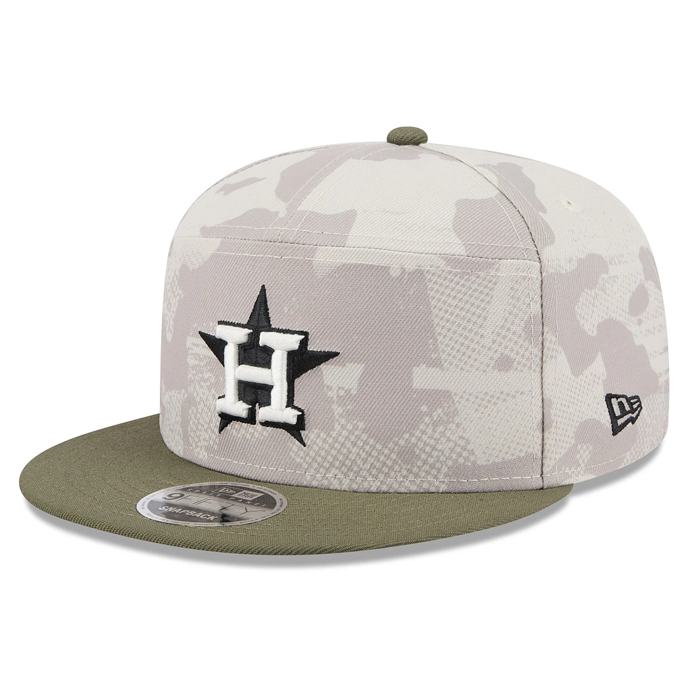 Men's New Era Light Beige/Olive Houston Astros 2025 Armed Forces Day Split Panel 9FIFTY Snapback Hat
