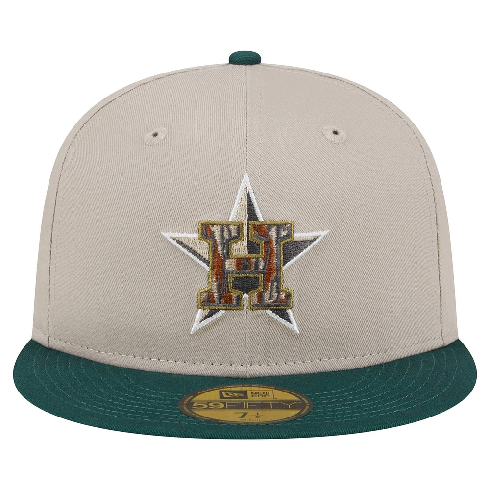 Men's New Era Natural/Hunter Green Houston Astros  Lifestyle Tree Bark Fill 59FIFTY Fitted Hat