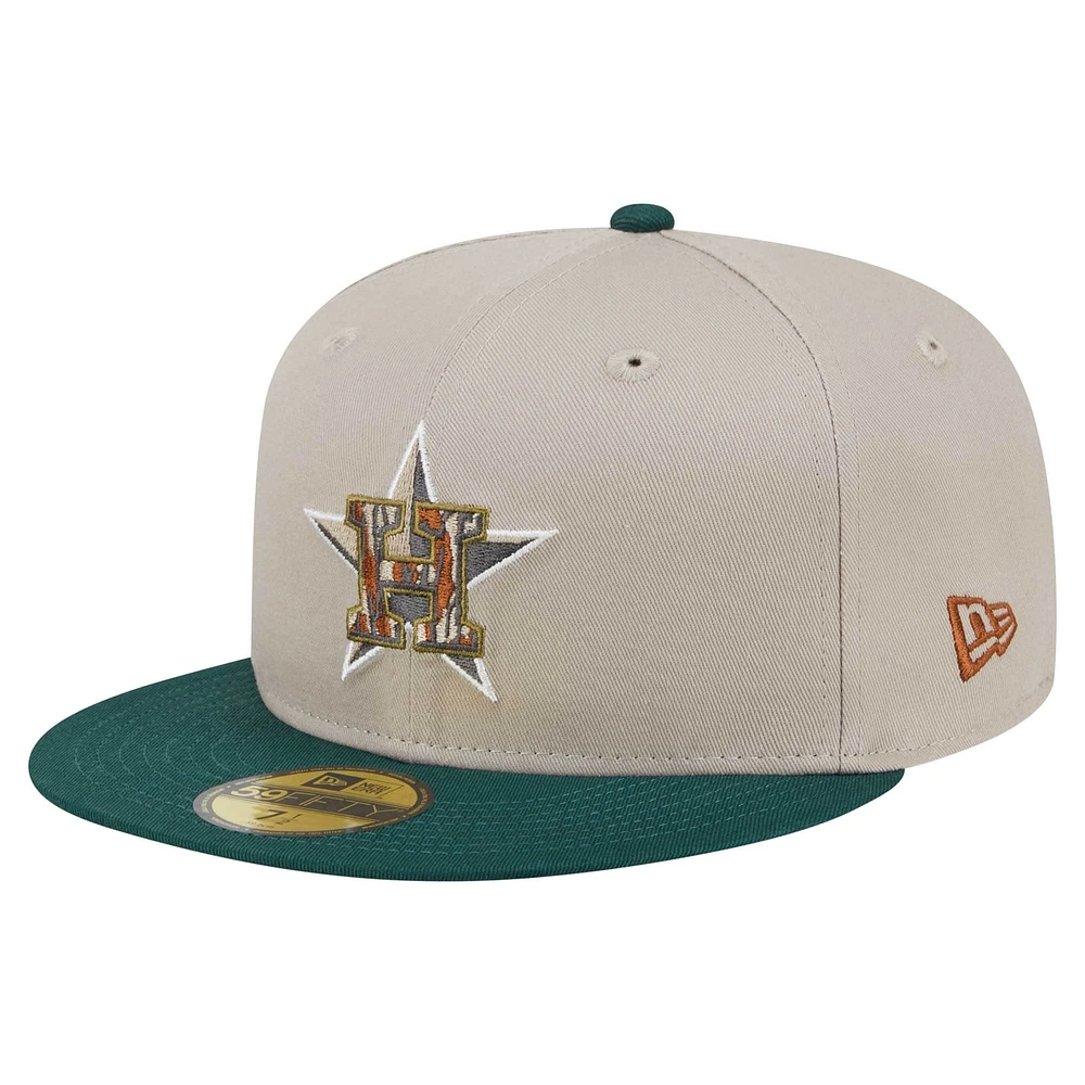 Men's New Era Natural/Hunter Green Houston Astros  Lifestyle Tree Bark Fill 59FIFTY Fitted Hat