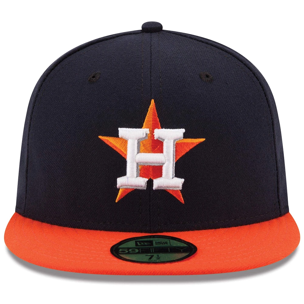 Casquette ajustée Performance 59FIFTY pour homme Houston Astros Road Authentic Collection On Field New Era bleu marine/orange