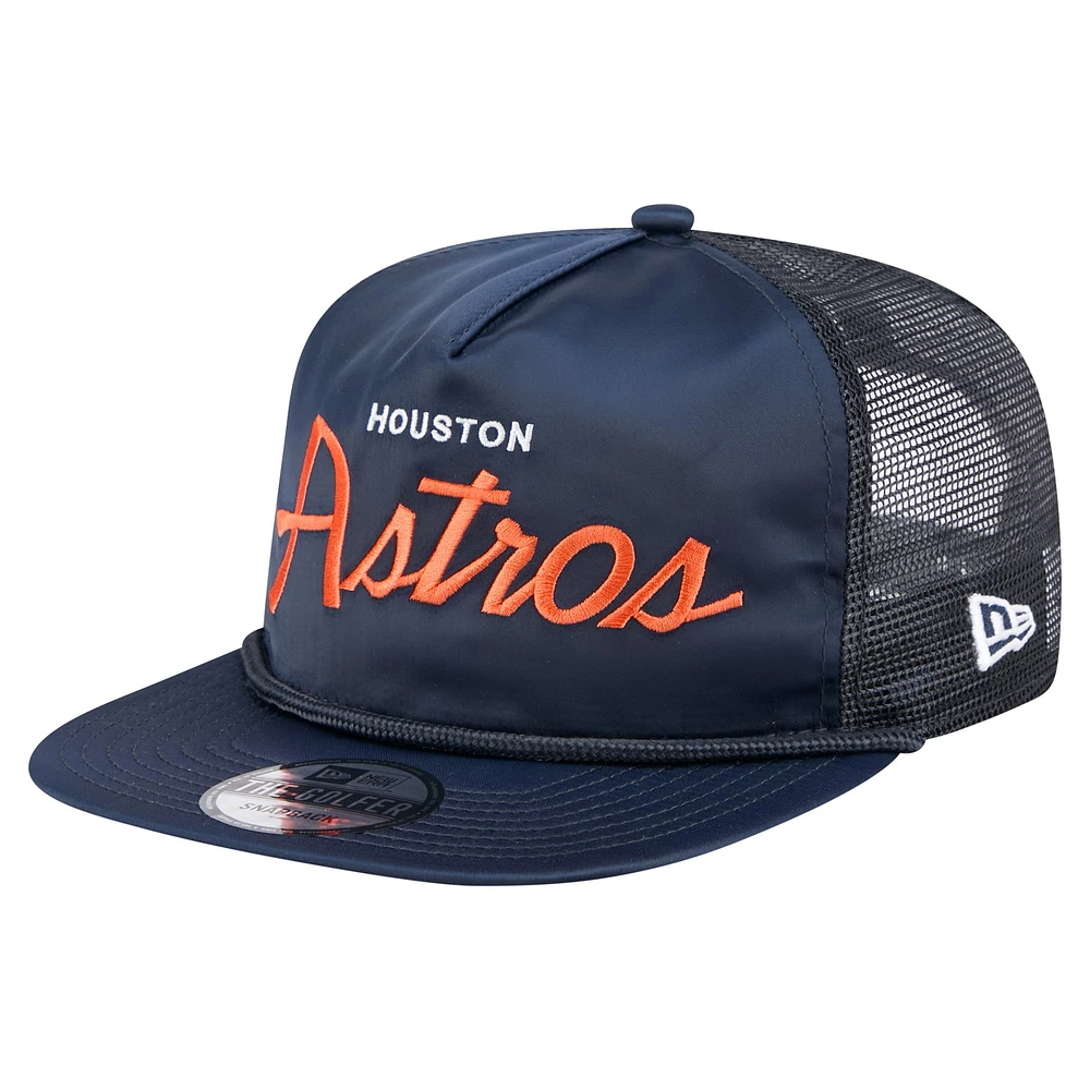 Casquette de golf ajustable New Era bleu marine Houston Astros Retro Satin Script pour homme