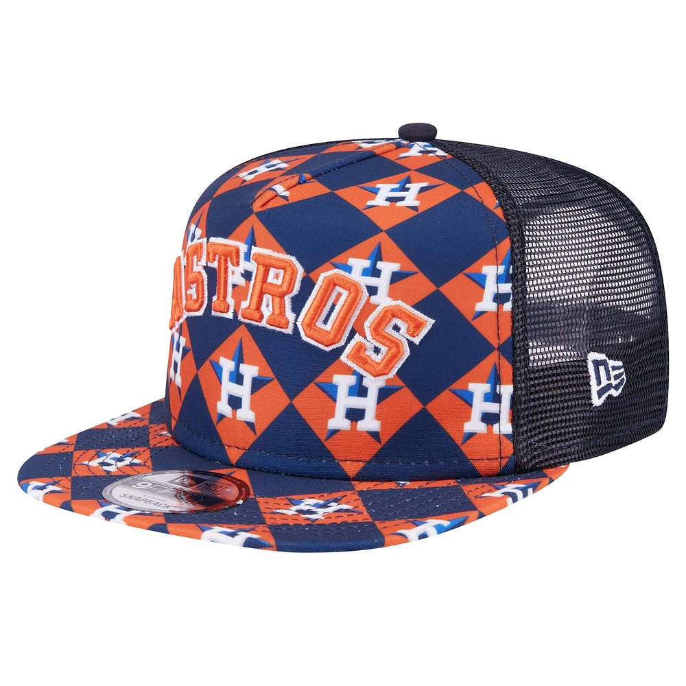 Men's New Era Navy Houston Astros Seeing Diamonds A-Frame Trucker 9FIFTY Snapback Hat