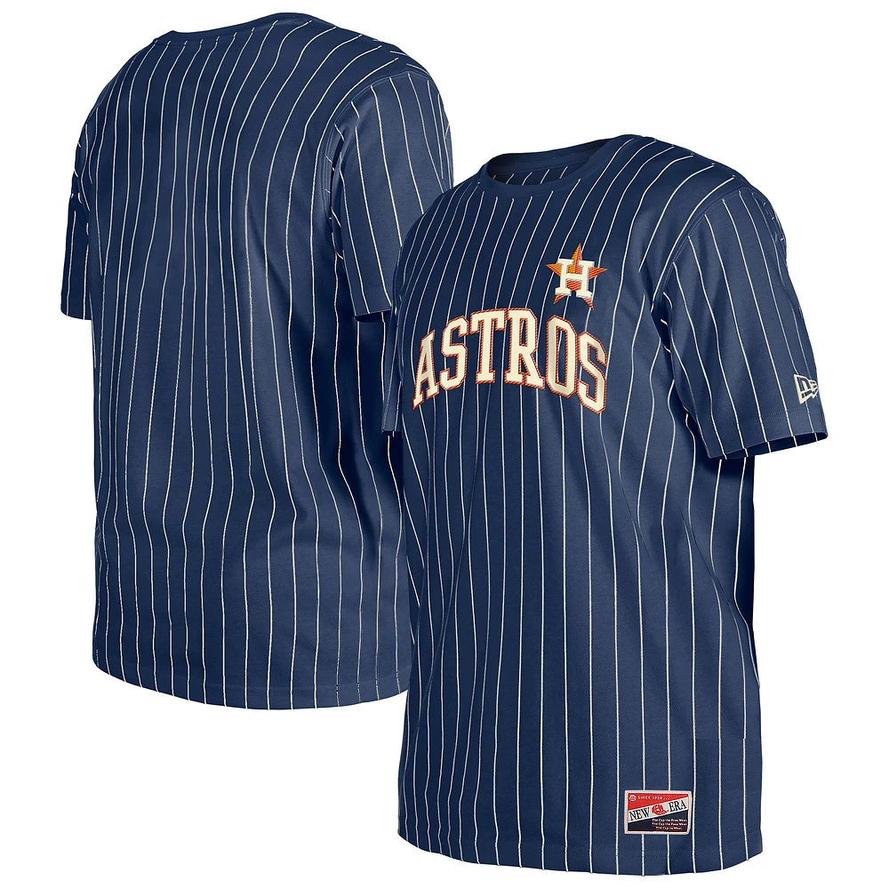 T-shirt à rayures bleu marine New Era pour homme, motif rétro des Astros de Houston