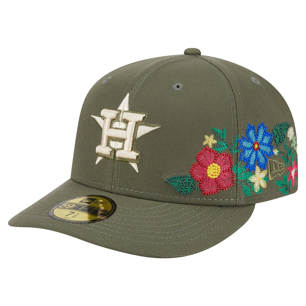 Casquette ajustée 59FIFTY pour homme New Era Olive Houston Astros à motifs floraux ton sur
