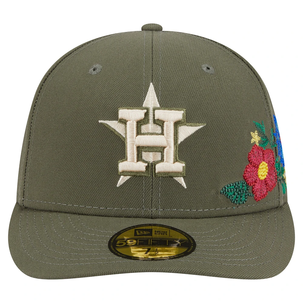 Casquette ajustée 59FIFTY pour homme New Era Olive Houston Astros à motifs floraux ton sur