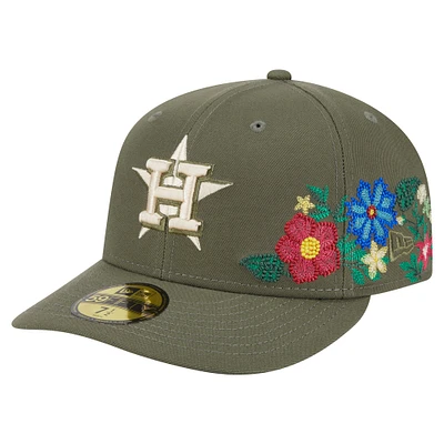 Casquette ajustée 59FIFTY pour homme New Era Olive Houston Astros à motifs floraux ton sur