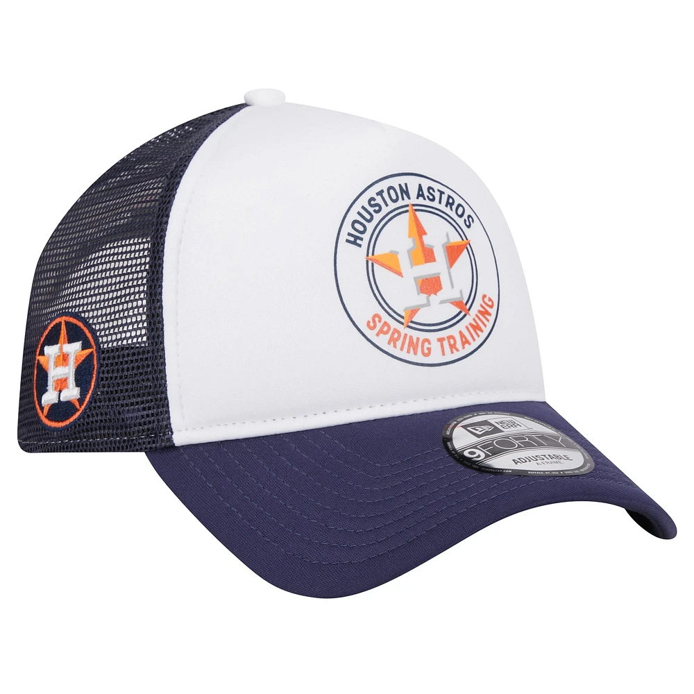 Men's New Era White/Navy Houston Astros Spring Training Circle Foam A-Frame 9FORTY Trucker Adjustable Hat