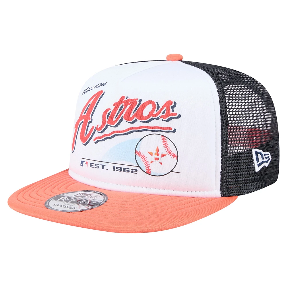 Casquette snapback New Era 9FIFTY blanche/orange pour homme, motif rétro des Astros de Houston