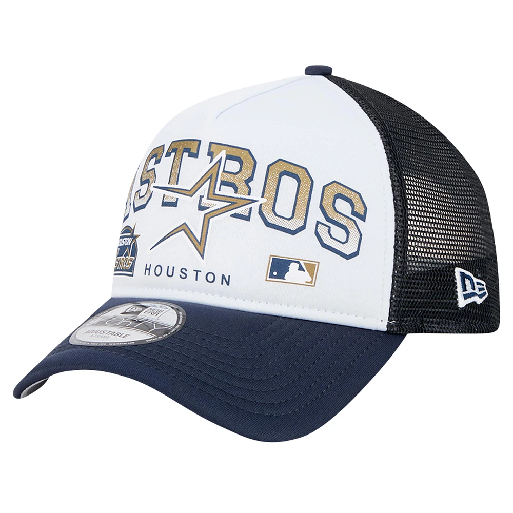 Casquette ajustable New Era blanche Houston Astros Retro Wordmark 9FORTY A-Frame Trucker pour homme