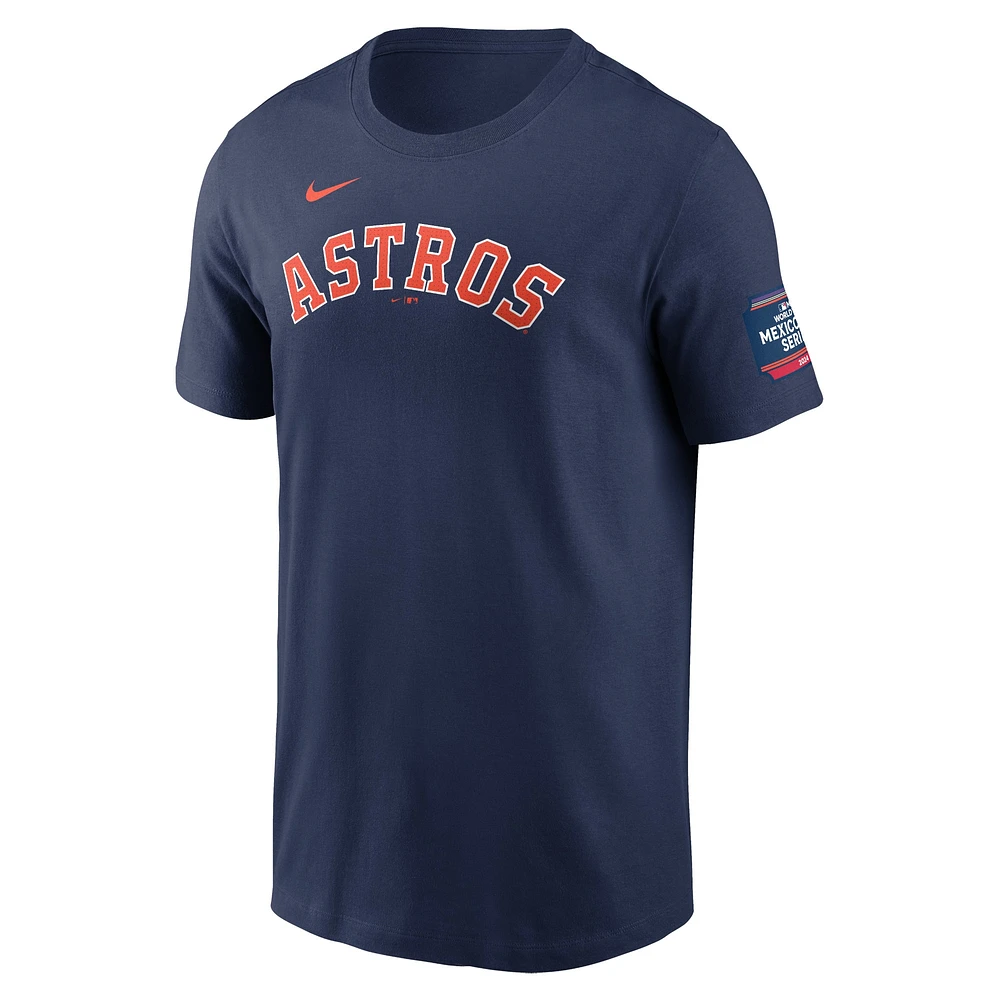 T-shirt avec nom et numéro Nike Alex Bregman pour hommes, bleu marine, Houston Astros 2024 MLB World Tour Mexico City Series