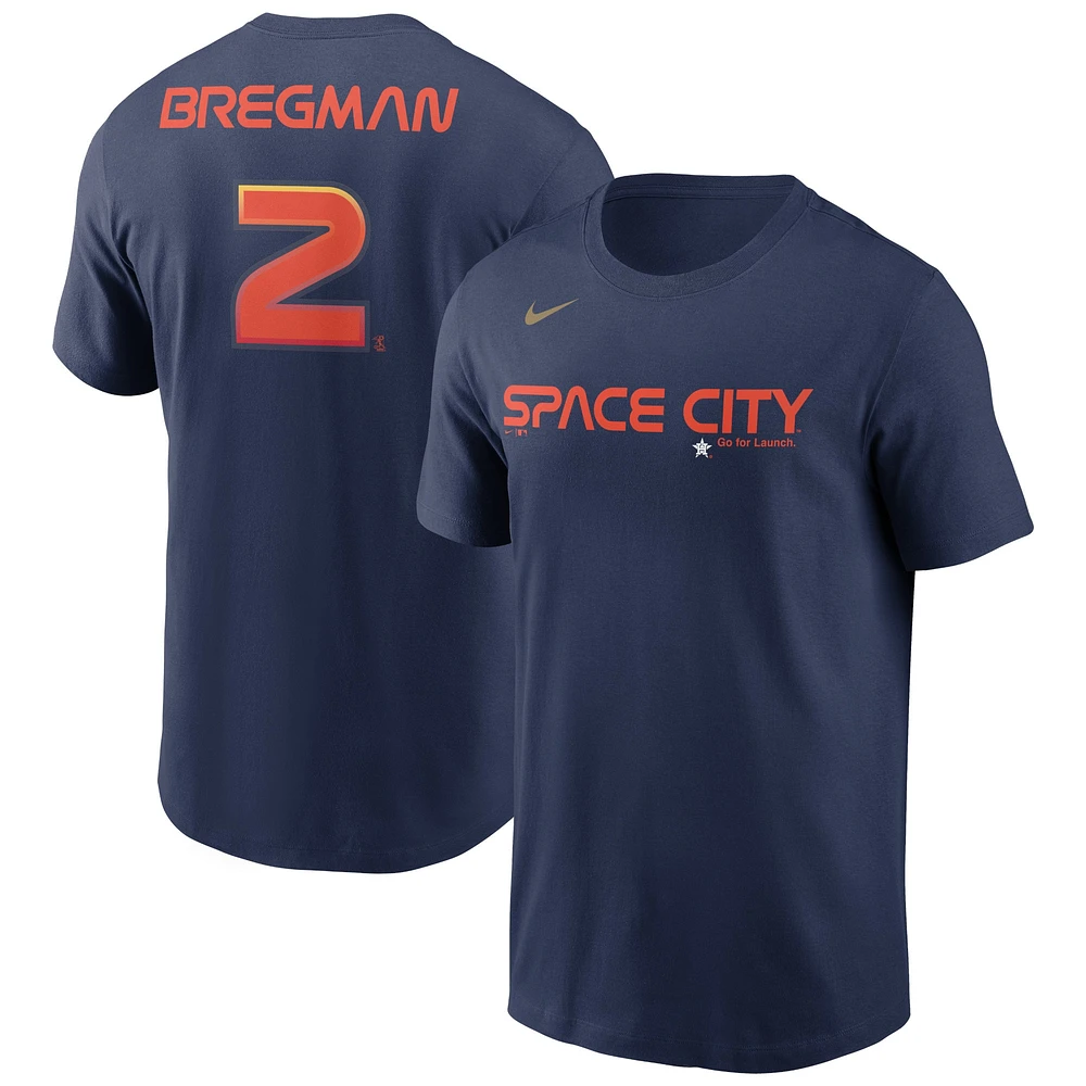 T-shirt avec nom et numéro Nike Alex Bregman pour hommes, bleu marine, Houston Astros City Connect