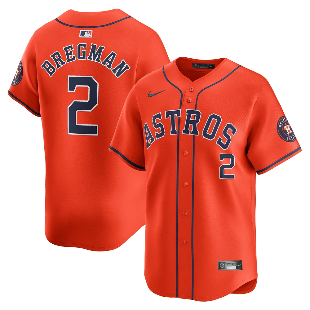 Maillot de joueur alternatif limité Nike Alex Bregman orange Houston Astros pour hommes