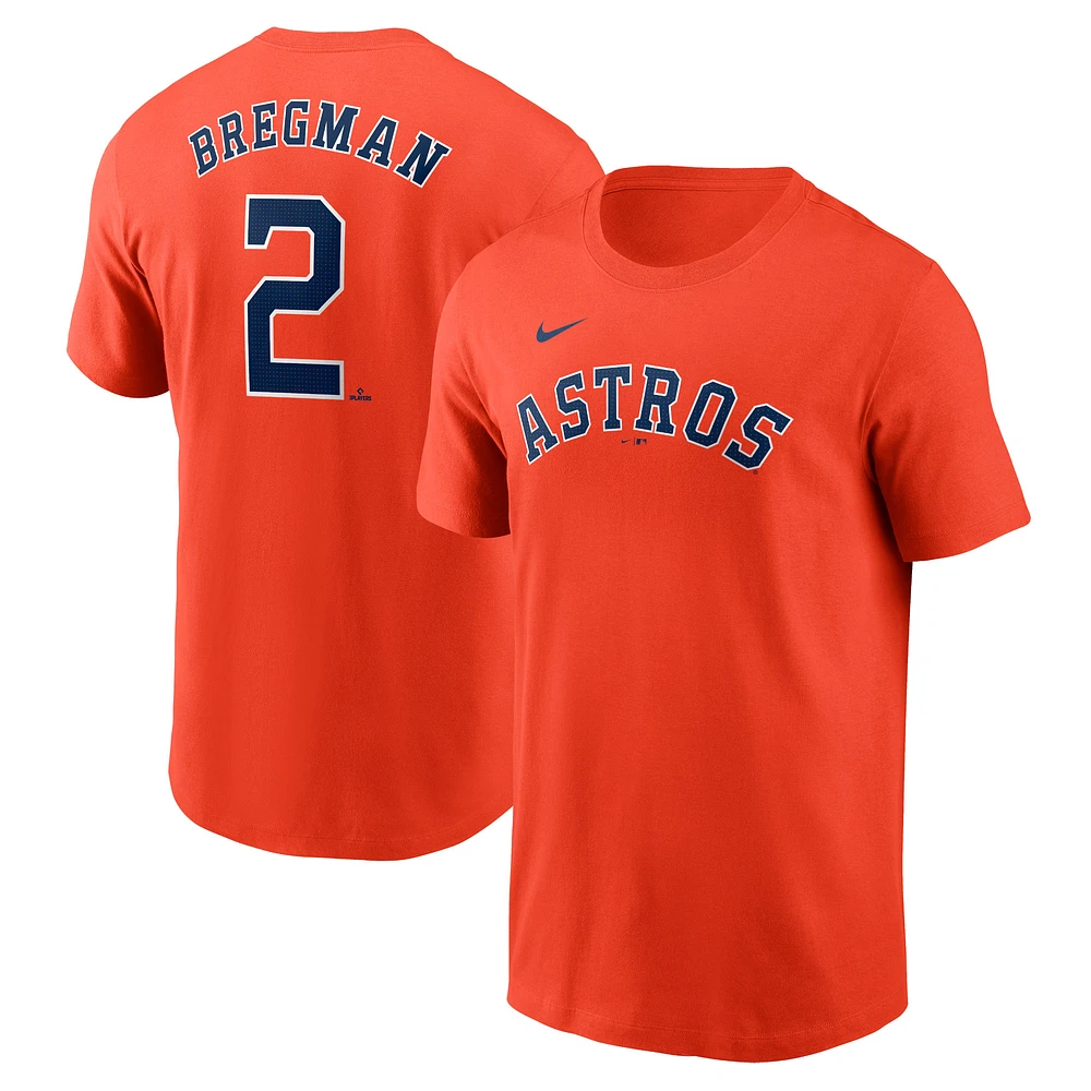 T-shirt orange avec nom et numéro Nike Alex Bregman pour hommes des Astros de Houston