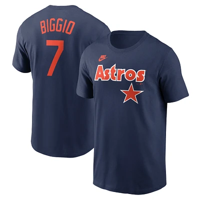 T-shirt avec nom et numéro Nike Craig Biggio pour hommes, bleu marine, Houston Astros, Cooperstown Collection Fuse