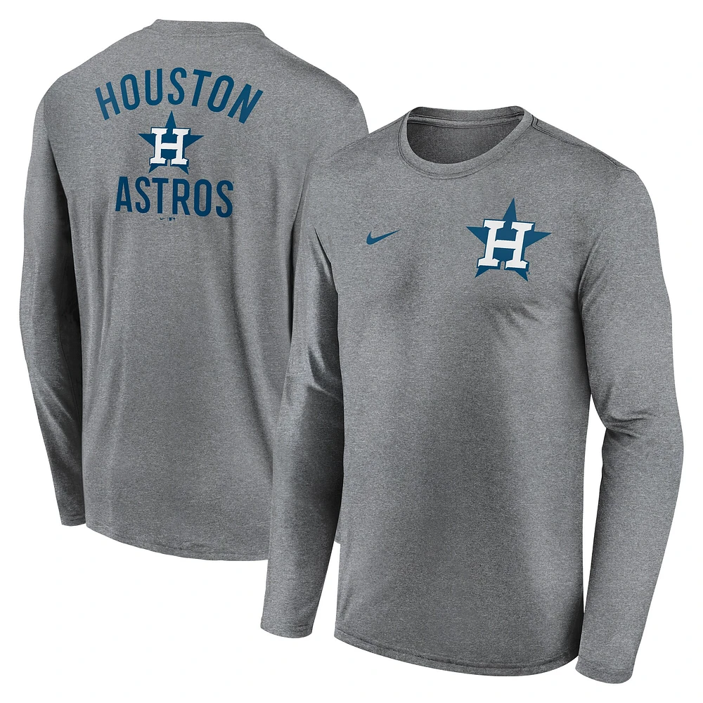 T-shirt Nike à manches longues pour homme, couleur anthracite chiné, Houston Astros, 2-Hit Legend Performance