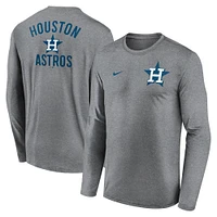 T-shirt Nike à manches longues pour homme, couleur anthracite chiné, Houston Astros, 2-Hit Legend Performance