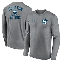 T-shirt Nike à manches longues pour homme, couleur anthracite chiné, Houston Astros, 2-Hit Legend Performance