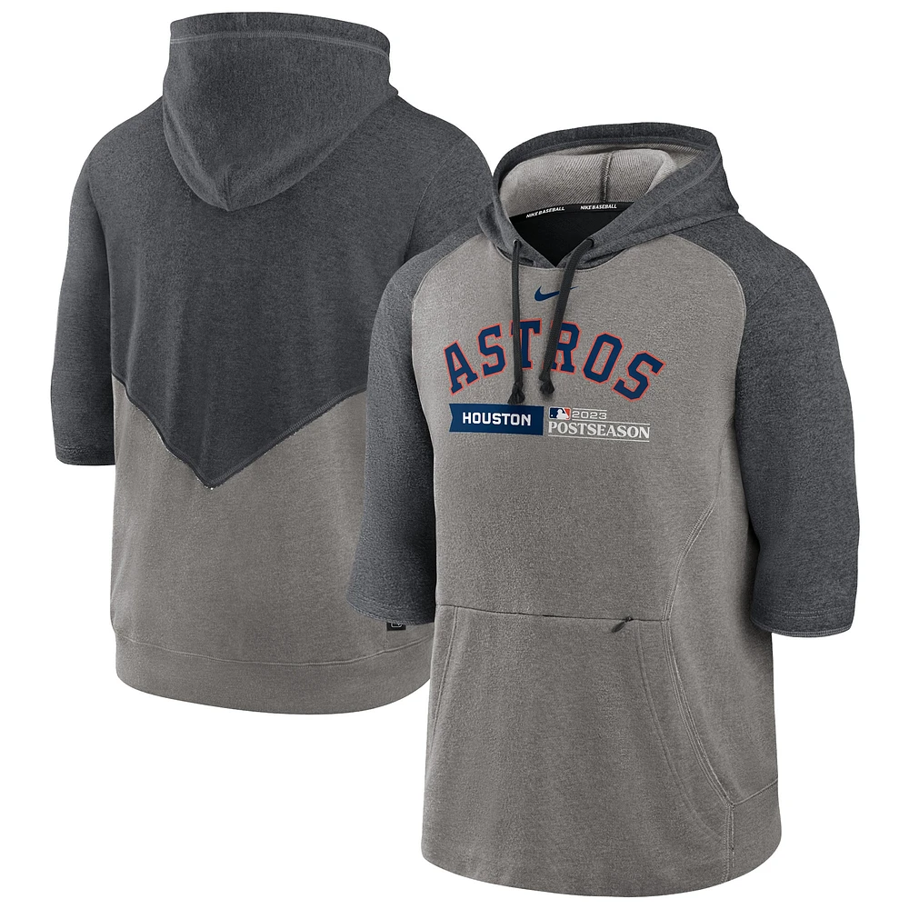 Sweat à capuche manches 3/4 Nike Heather Grey/Heather Charcoal pour hommes des Houston Astros 2023 Postseason Authentic Collection Flux Performance