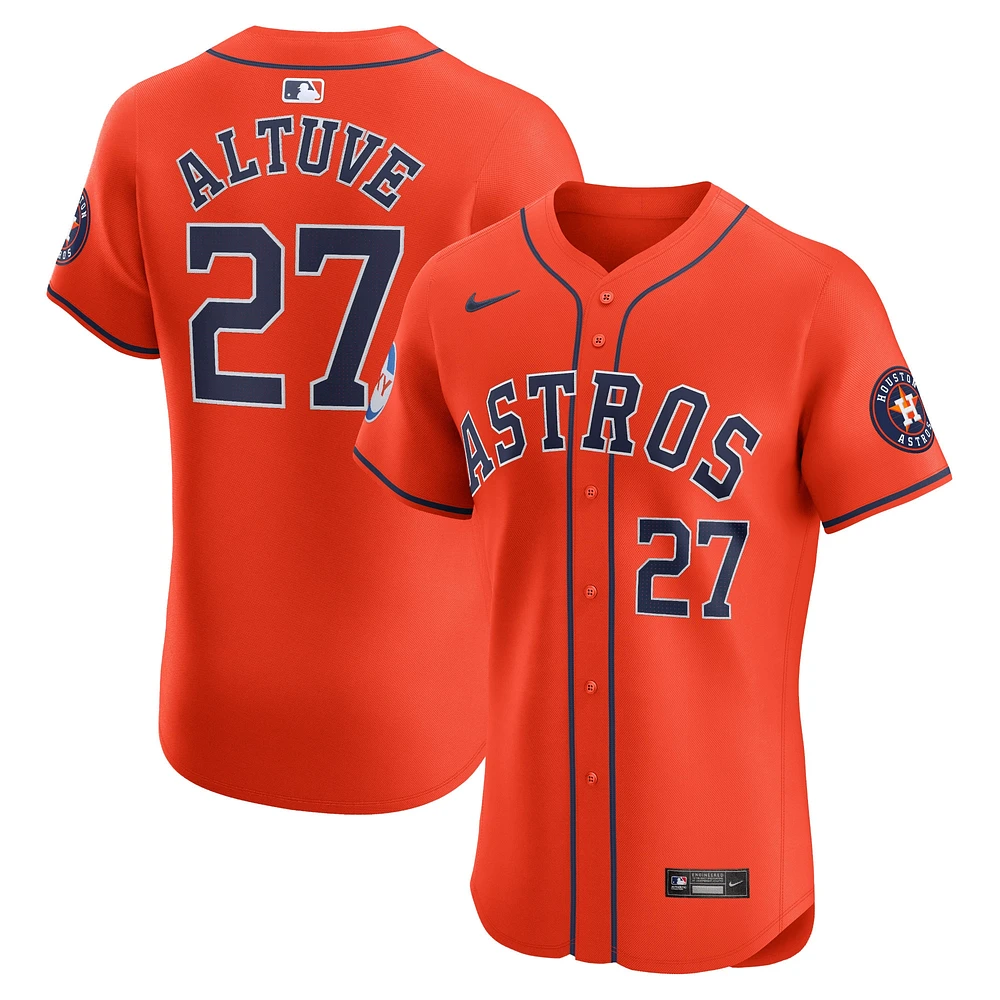 Maillot de joueur Nike Jose Altuve Orange Houston Astros Alternate Elite Sponsor Patch pour hommes
