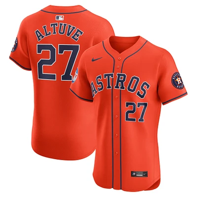 Maillot de joueur Nike Jose Altuve Orange Houston Astros Alternate Elite Sponsor Patch pour hommes
