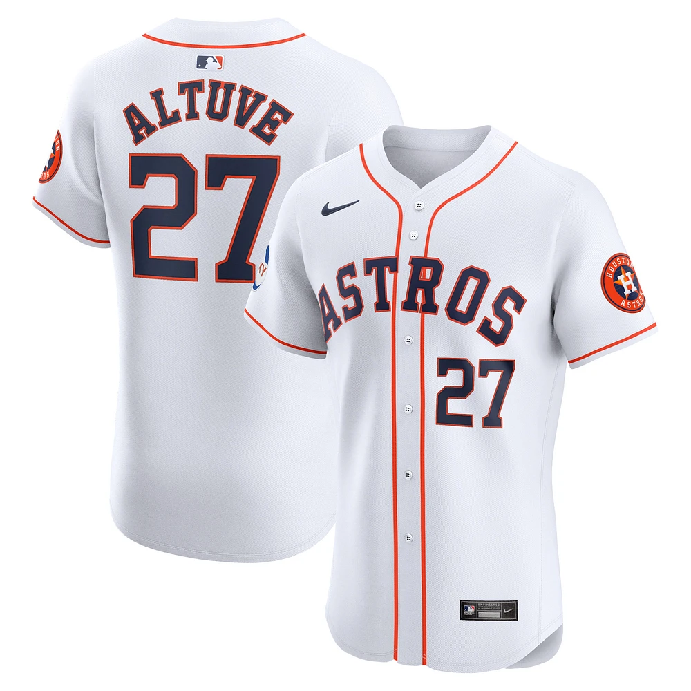 Maillot de joueur Nike Jose Altuve blanc Houston Astros Home Elite Sponsor Patch pour homme