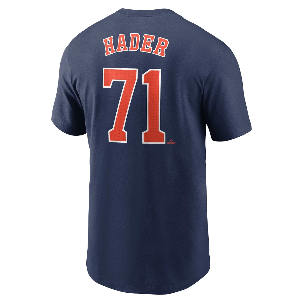 T-shirt avec nom et numéro Nike Josh Hader pour hommes, bleu marine, Houston Astros Fuse