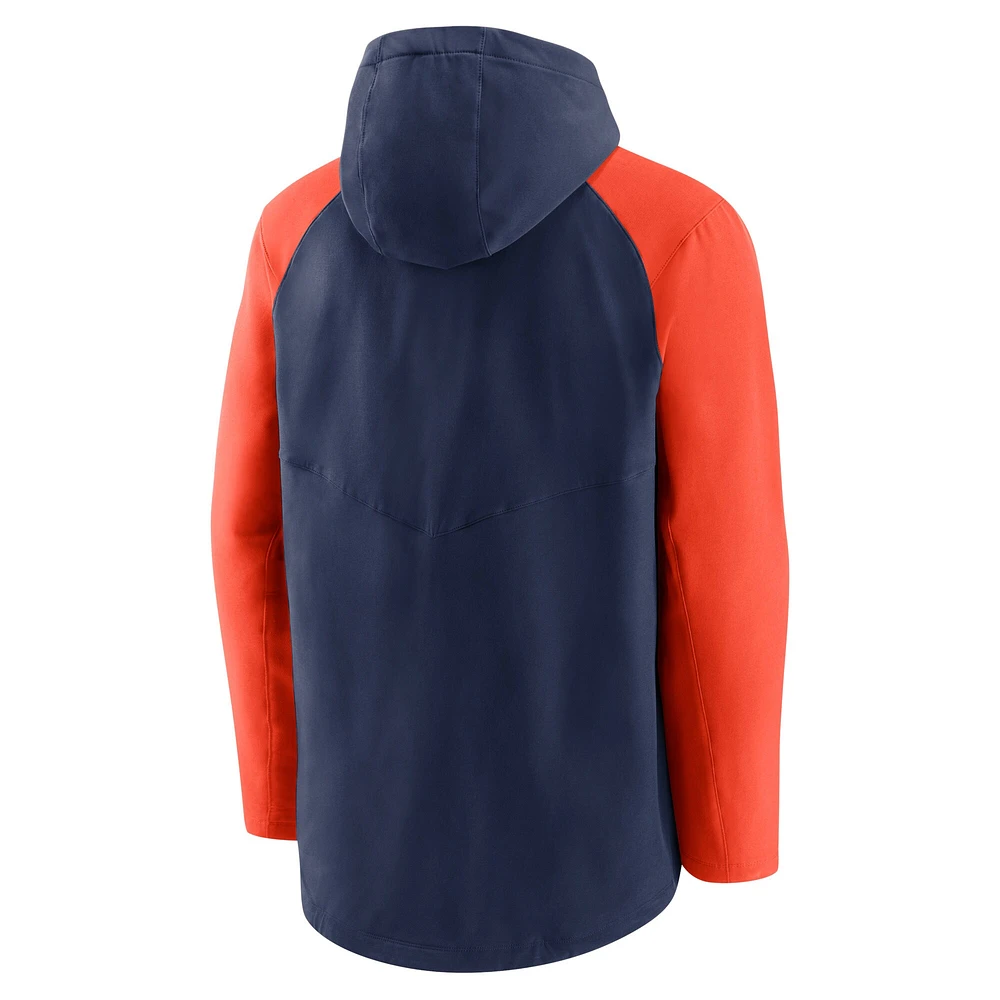 Sweat à capuche entièrement zippé Performance Raglan Nike pour hommes, bleu marine/orange, Houston Astros Authentic Collection